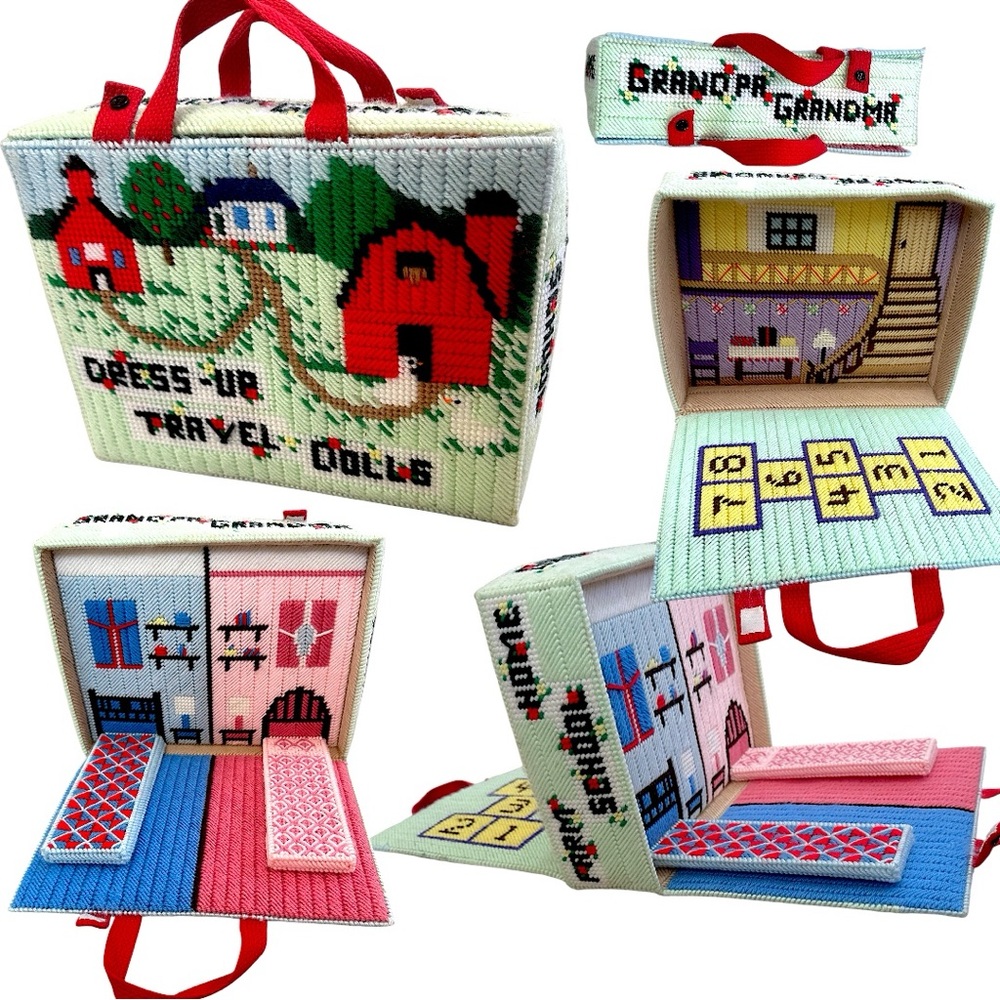 Vintage Handcrafted Needlework Doll Travel Case Dress-Up Travel Playset Girls